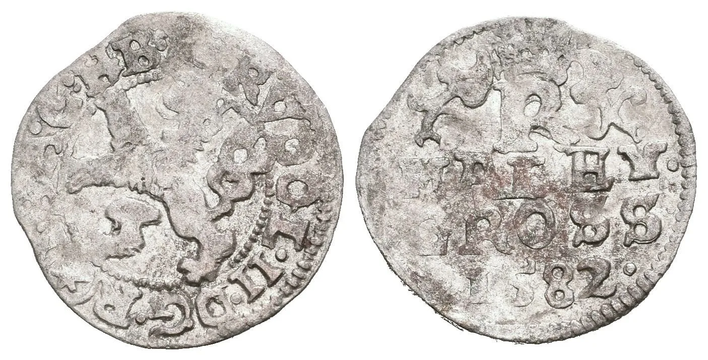 Malý groš 1582, České Budějovice-Schönfeld, HN.19a (opis 7a), patina, ned., rysky_R! — 1
