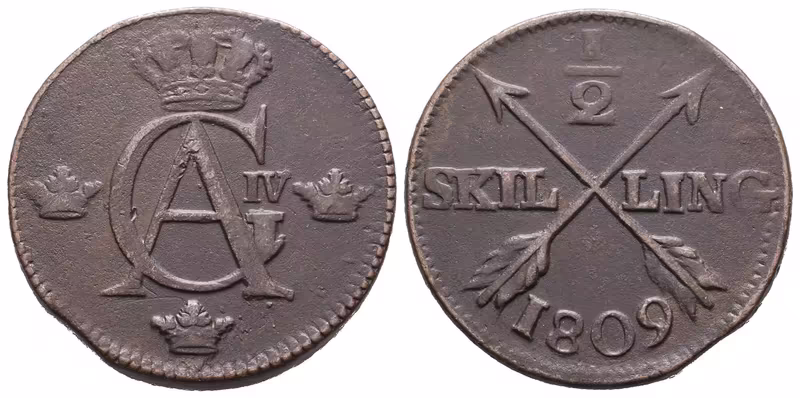 Švédsko, 1/2 Šilinku 1809