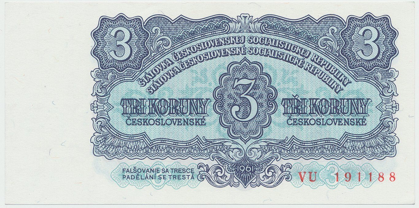 Československo, 3 Koruna 1961, série VU, Hej.98a