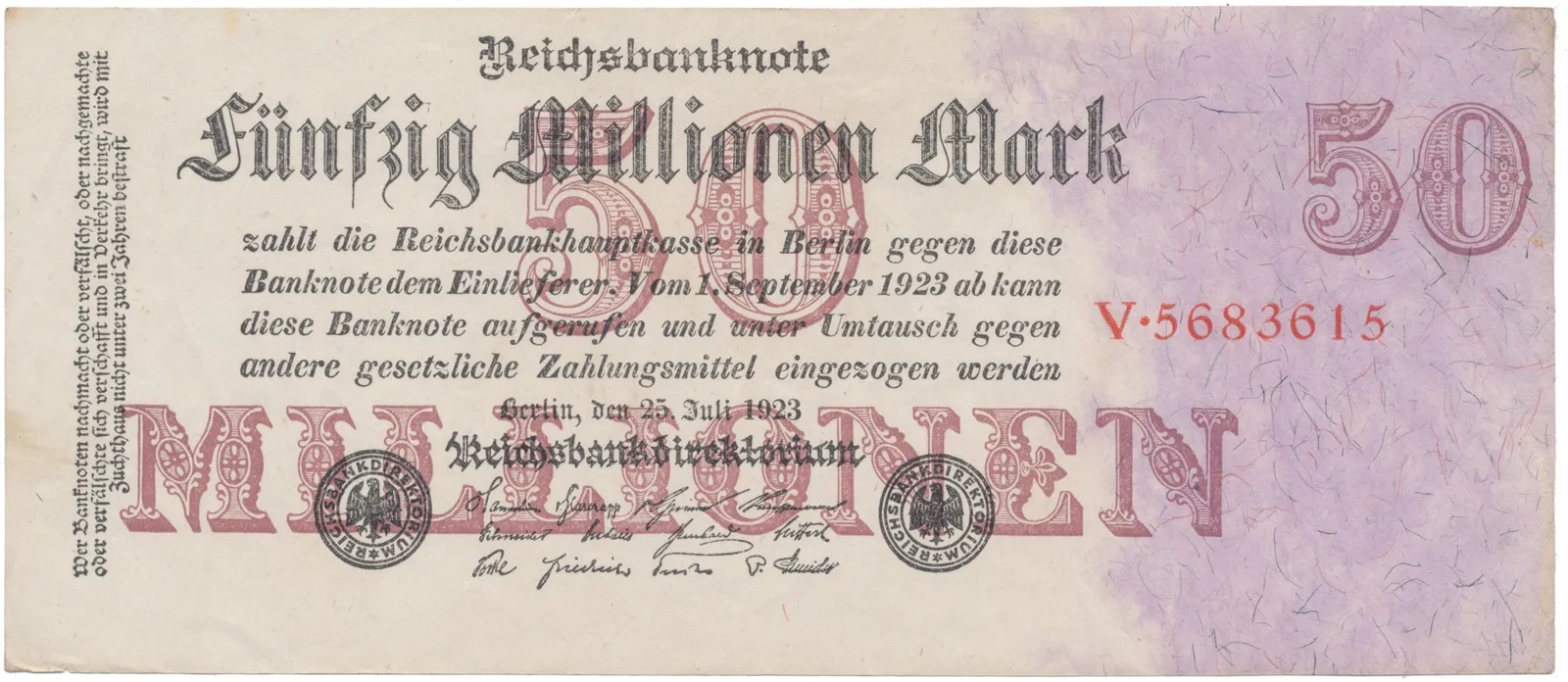 Německo, 50 Millionen Mark 1923, Ro.97a