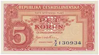 Československo, 5 Koruna b.d. (1945), perforace písmenem "S", Hej.70a.S3