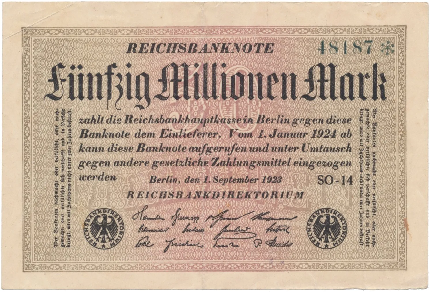 Německo, 50 Millionen Mark 1923, Ro.108d