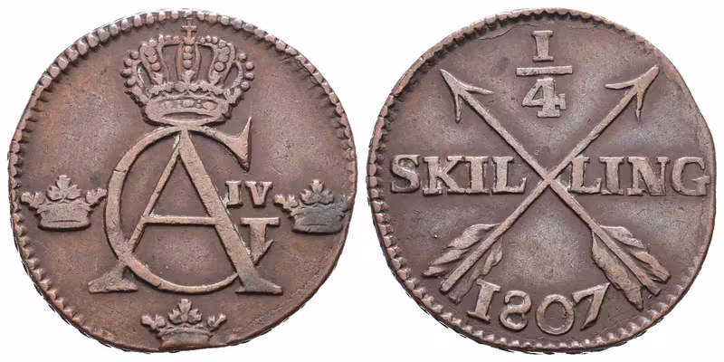 Švédsko, 1/4 Šilinku 1807