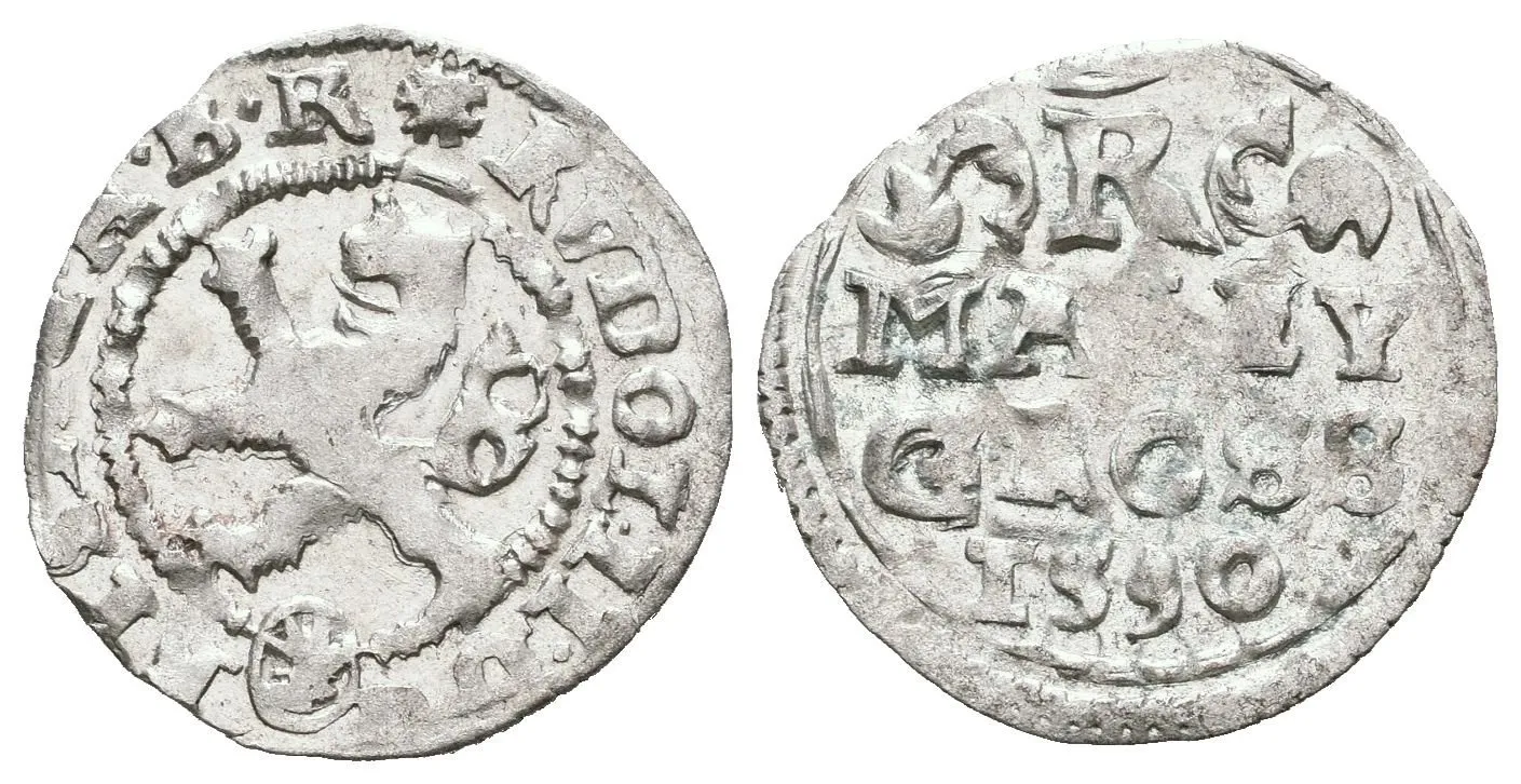 Malý groš 1590, Kutná Hora-Šatný, HN.1b (opis 7a), krásná zachovalost, zbytky lesku, — 1