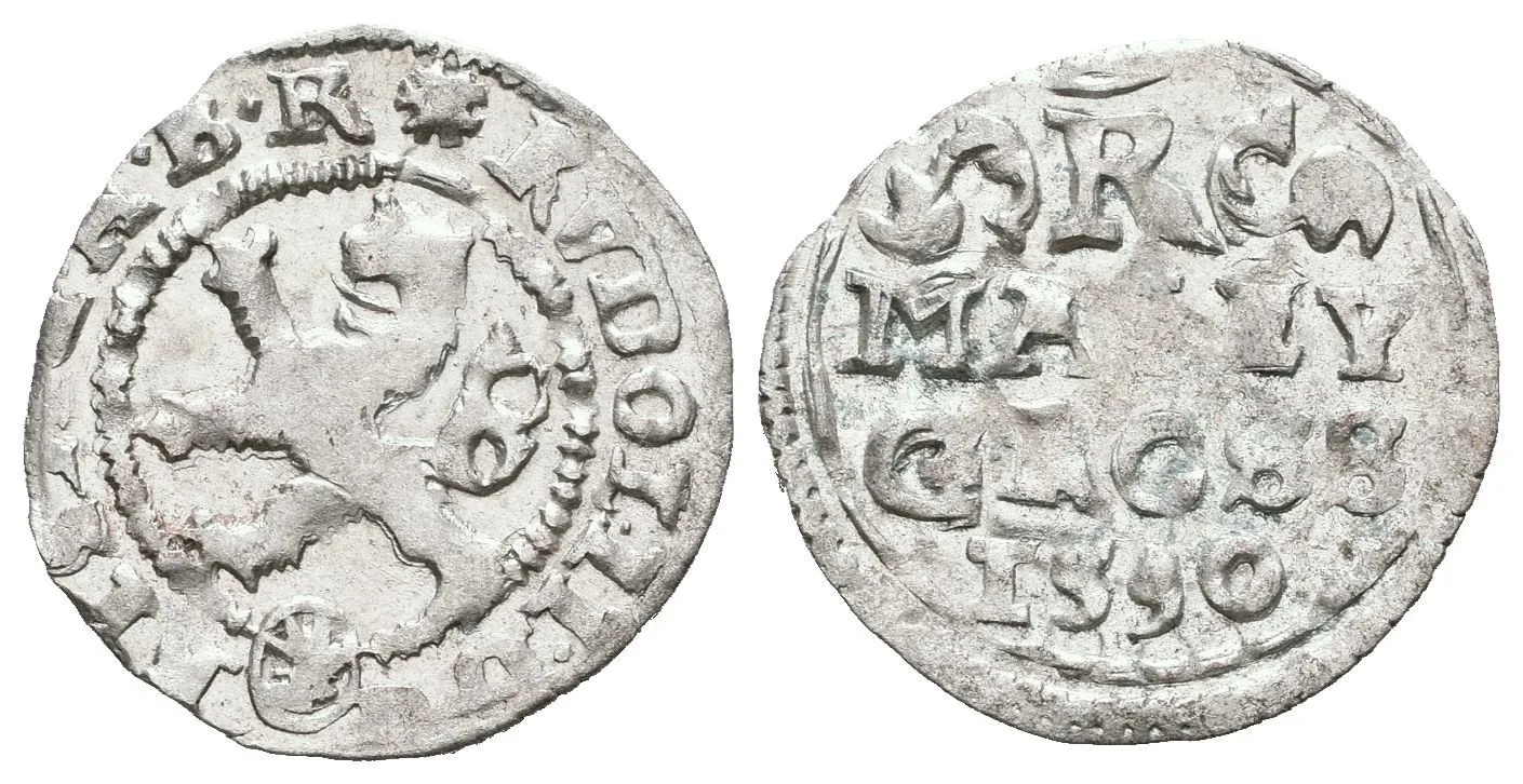 Malý groš 1590, Kutná Hora-Šatný, HN.1b (opis 7a), krásná zachovalost, zbytky lesku, — 1