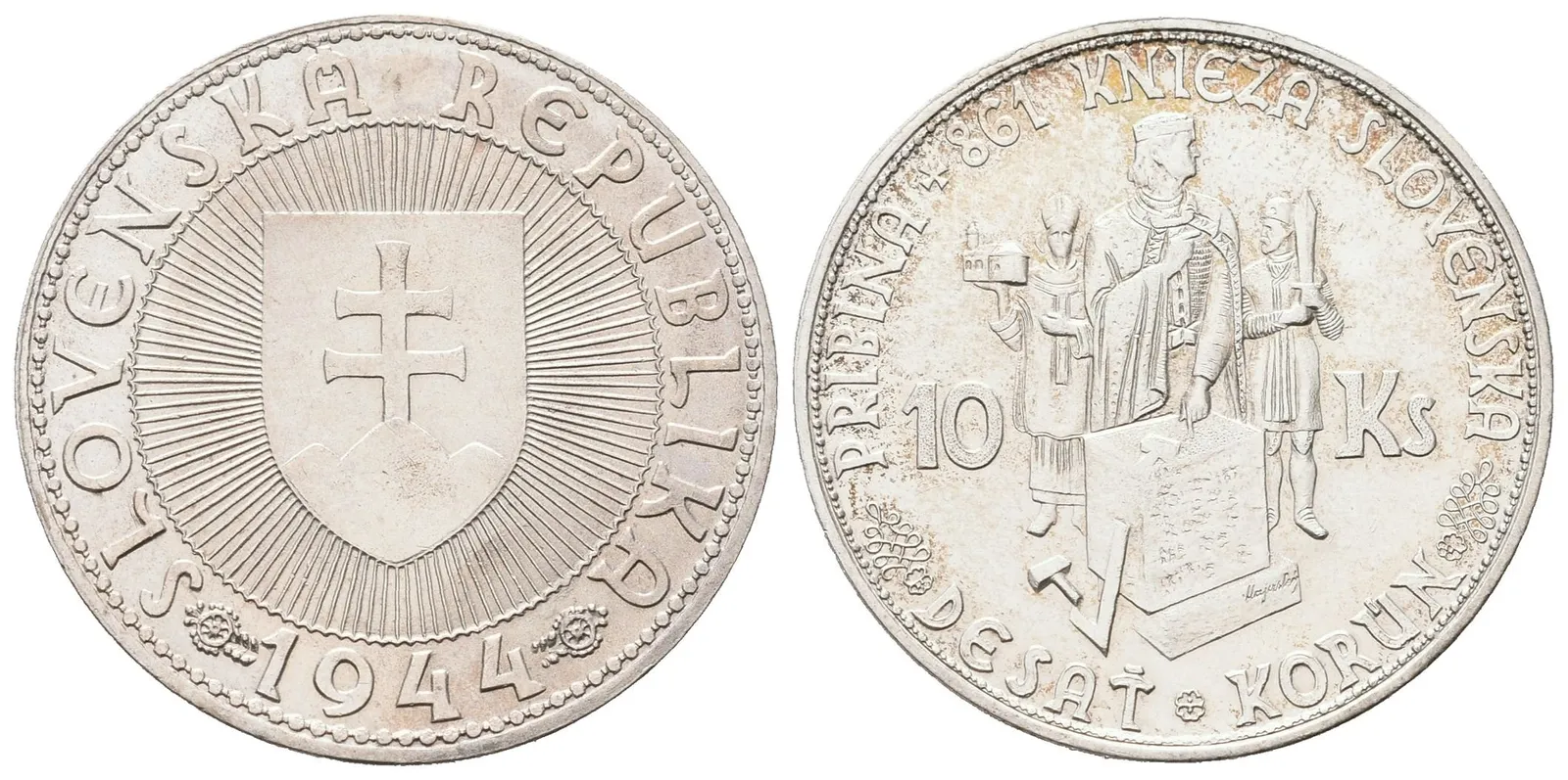 10 Koruna 1944 - bez křížku na kapličce, luxusní zachovalost