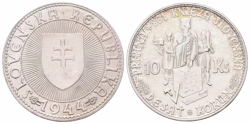 10 Koruna 1944 - bez křížku na kapličce, luxusní zachovalost