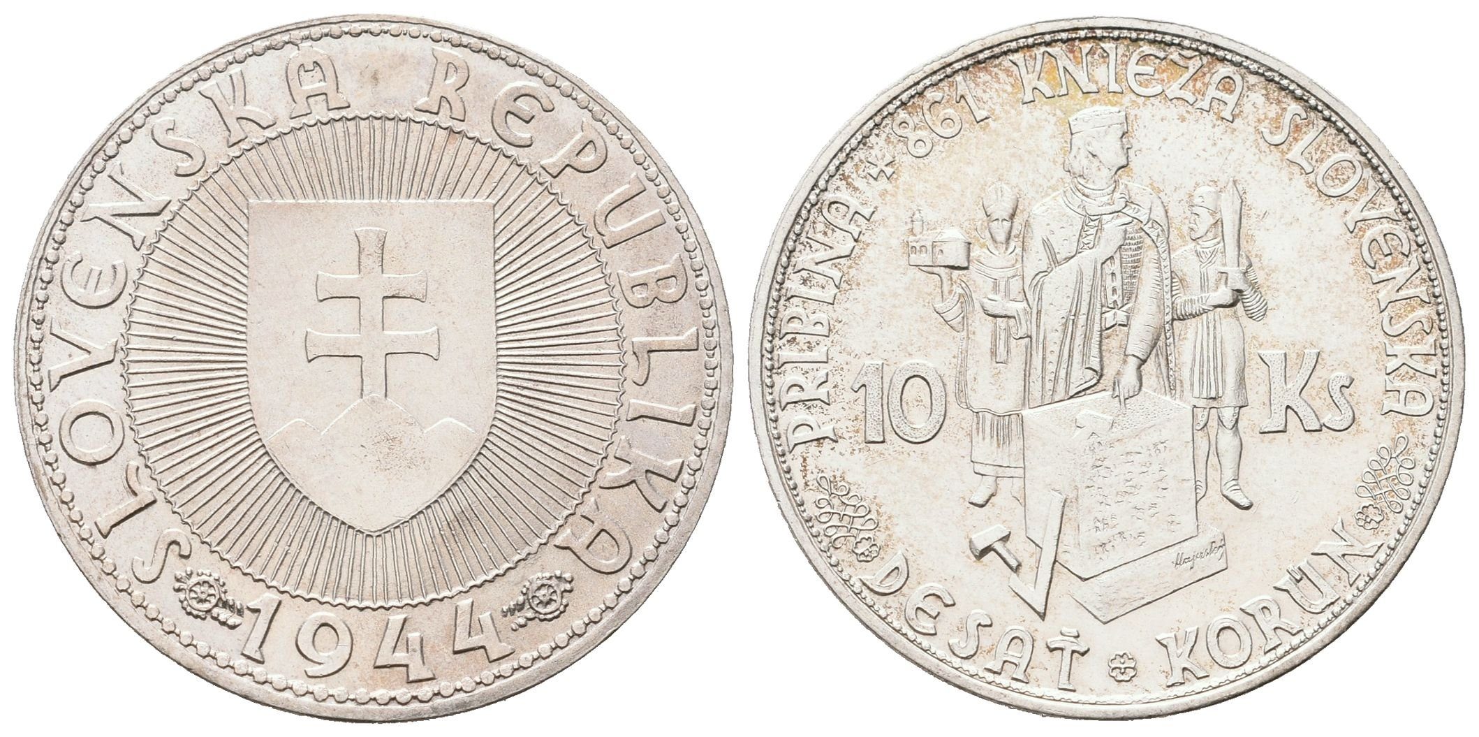 10 Koruna 1944 - bez křížku na kapličce, luxusní zachovalost