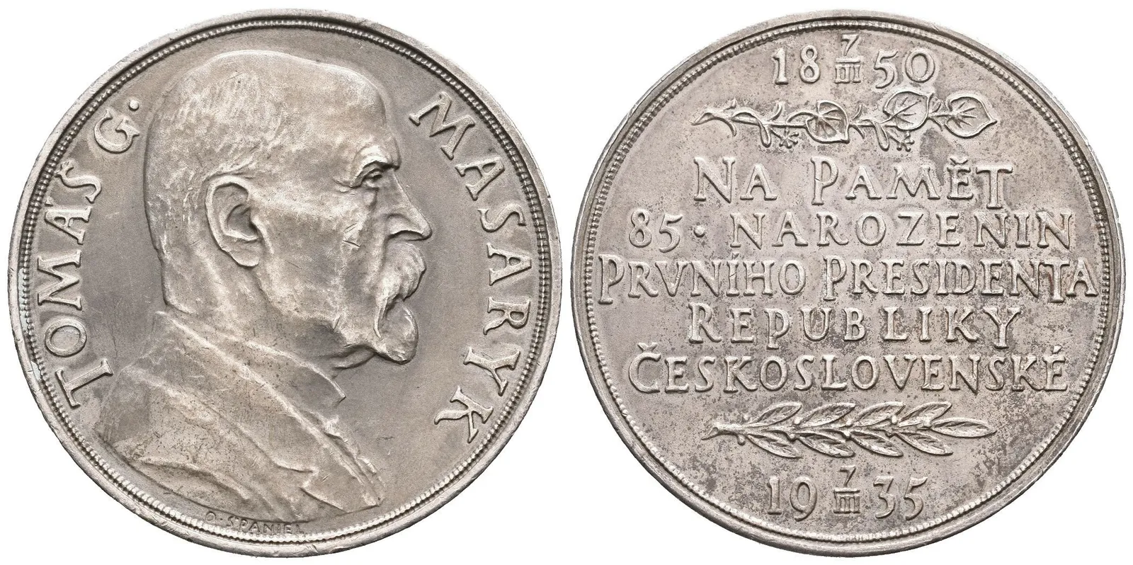AR Medaile 1935 - K 85. narozeninám T. G. Masaryka. Poprsí T. G. Masaryka zprava, — 1
