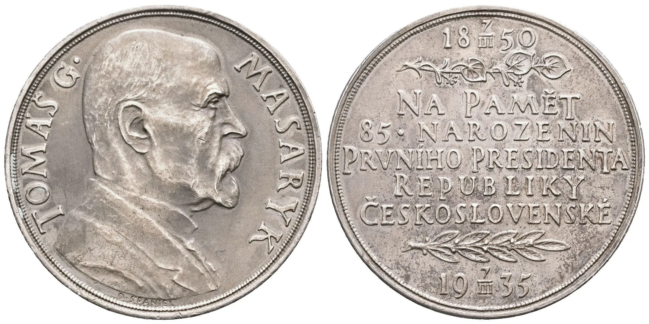 AR Medaile 1935 - K 85. narozeninám T. G. Masaryka. Poprsí T. G. Masaryka zprava, — 1