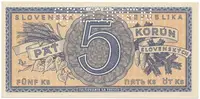 Slovensko, 5 Koruna b.d. (1945), série A, perf. 1x SPECIMEN nahoře, Hej.55aAS1