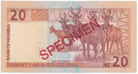 Namíbie, 20 Namibia Dollars (2002), bankovní vzor, J 00000000, P.6s - fotografie 2