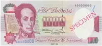 Venezuela, 1000 Bolivares 1992, anulát - SPECIMEN, P.73bs