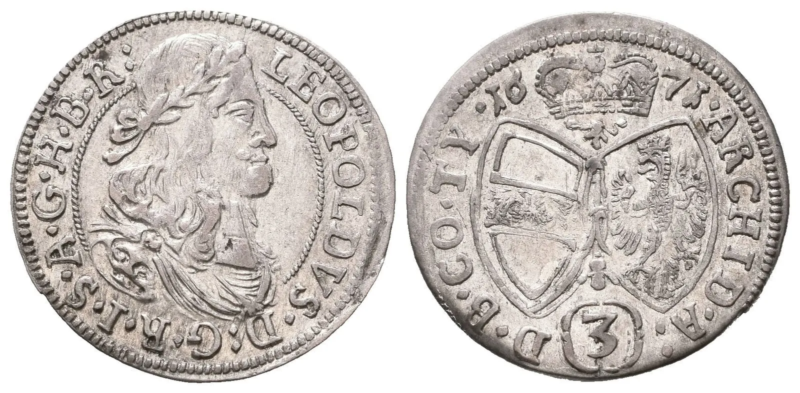 3 Krejcar 1671, Hall, Nech.2433, pěkná zachovalost, patina, drobné rysky — 1