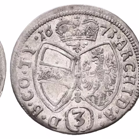 3 Krejcar 1671, Hall, Nech.2433, pěkná zachovalost, patina, drobné rysky