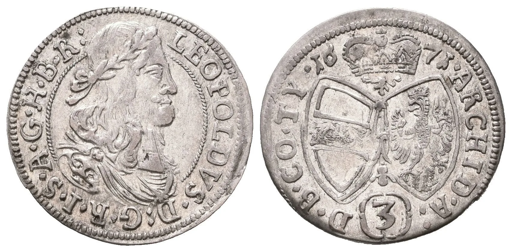 3 Krejcar 1671, Hall, Nech.2433, pěkná zachovalost, patina, drobné rysky — 1