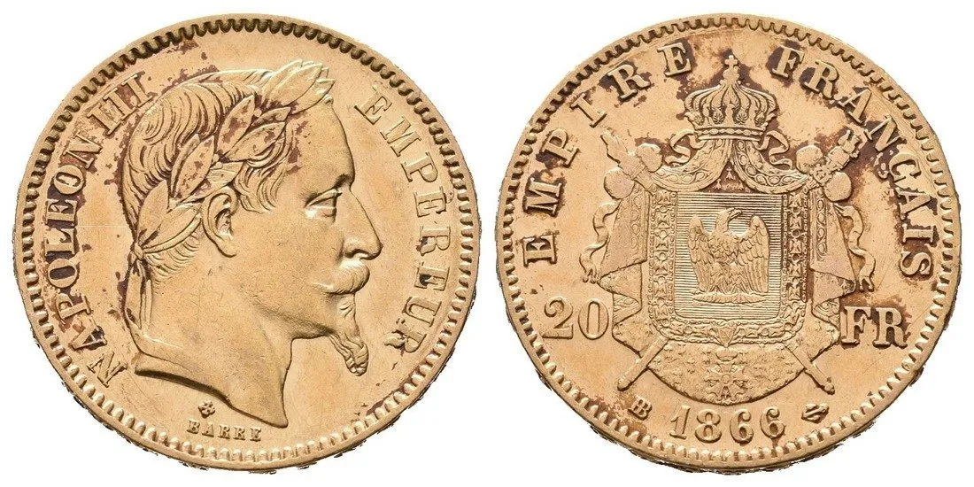 20 Frank 1866 BB, Strasbourg, Au 0,900 (6,4516 g)