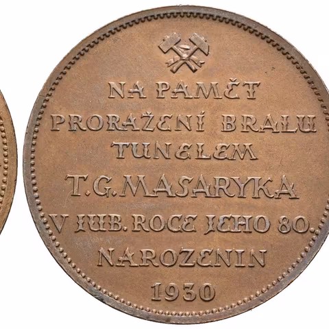 AE Medaile 1930 - K proražení tunelu T. G. Masaryka na dráze Handlová - Hornia Štubňa