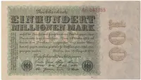 Německo, 100 Millionen Mark 1923, Eichenlaub, Ro.106c