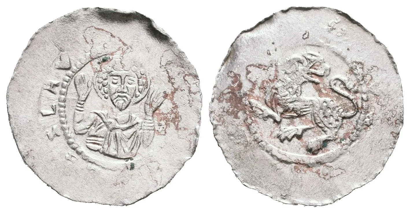 Denár, Cach 619, nedor. opisy, patina, lehce zvlněný okraj (0,88 g)_R! — 1