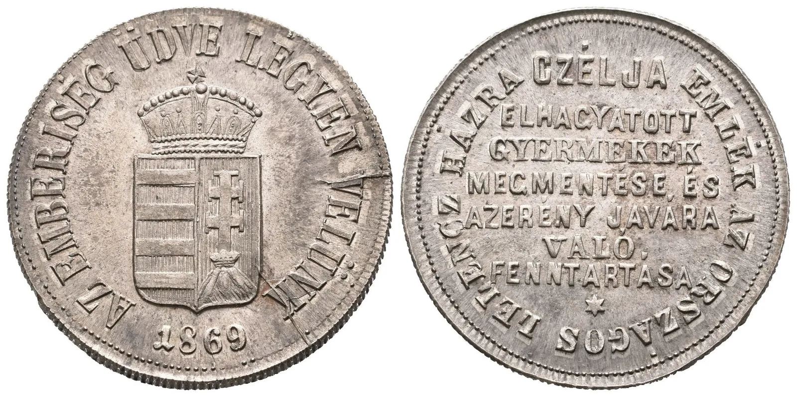 AE Medaile 1869 - Na památku zřízení ústavu pro odložené a opuštěné děti. — 1
