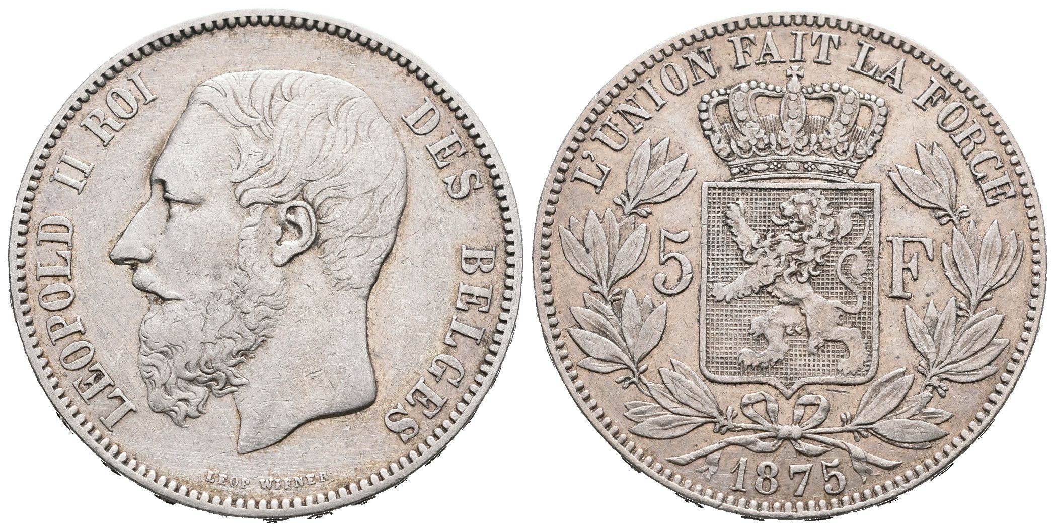 Belgie, 5 Frank 1875