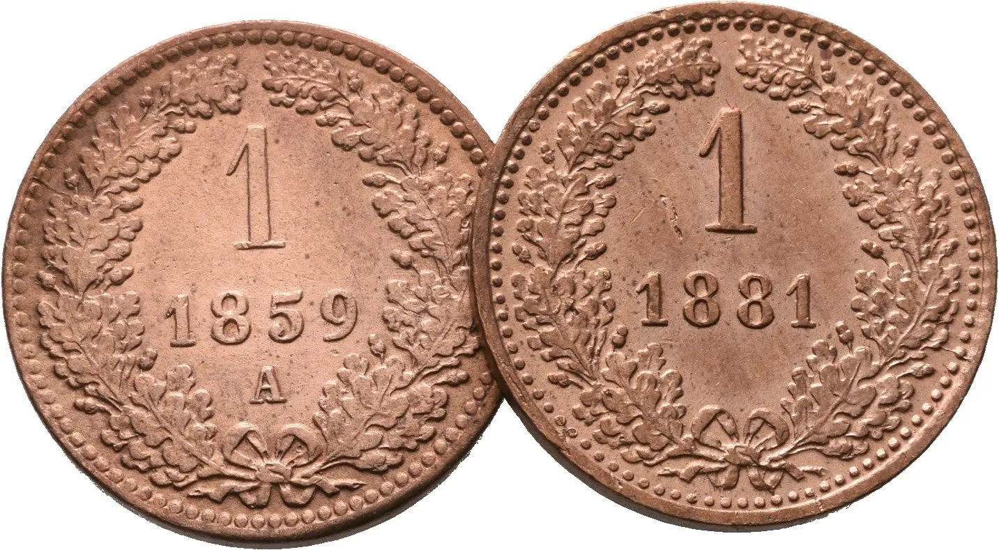 1 Krejcar 1859 A a 1 Krejcar 1881 - lot 2 ks