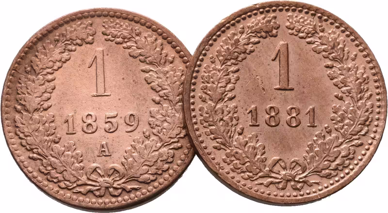 1 Krejcar 1859 A a 1 Krejcar 1881 - lot 2 ks