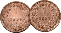 1 Krejcar 1859 A a 1 Krejcar 1881 - lot 2 ks
