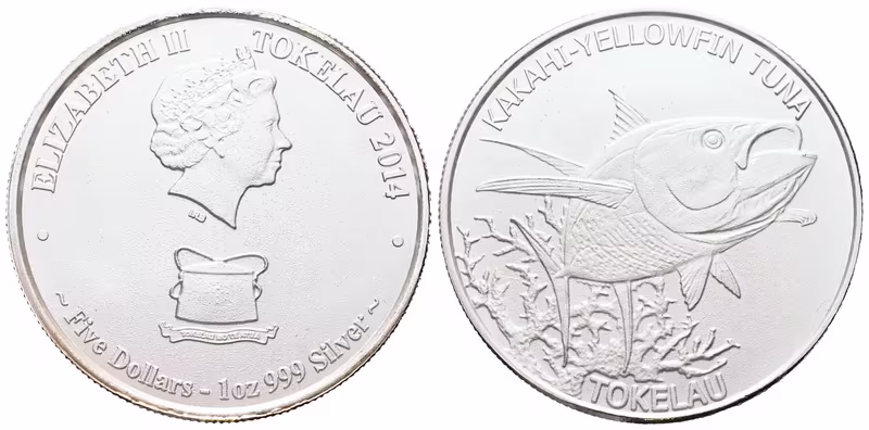 Tokelau, 5 Dollars 2014 - 1 Oz (Yellowfin Tuna)