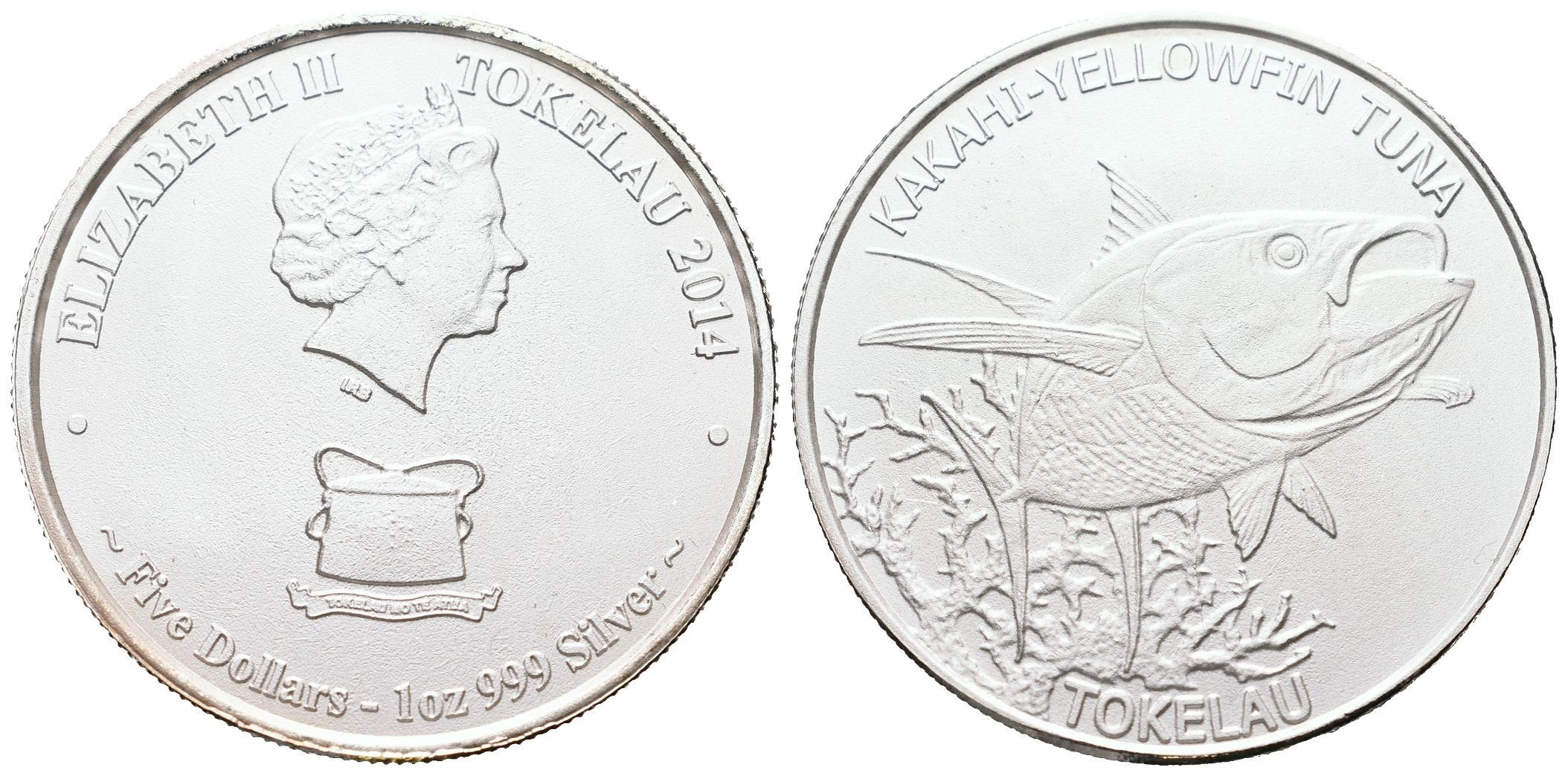 Tokelau, 5 Dollars 2014 - 1 Oz (Yellowfin Tuna)