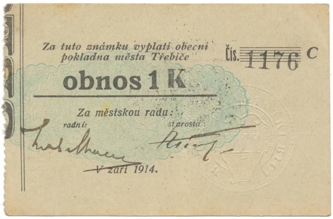 Třebíč - město, 1 K září 1914, slabší K, HH.223.5.10c2