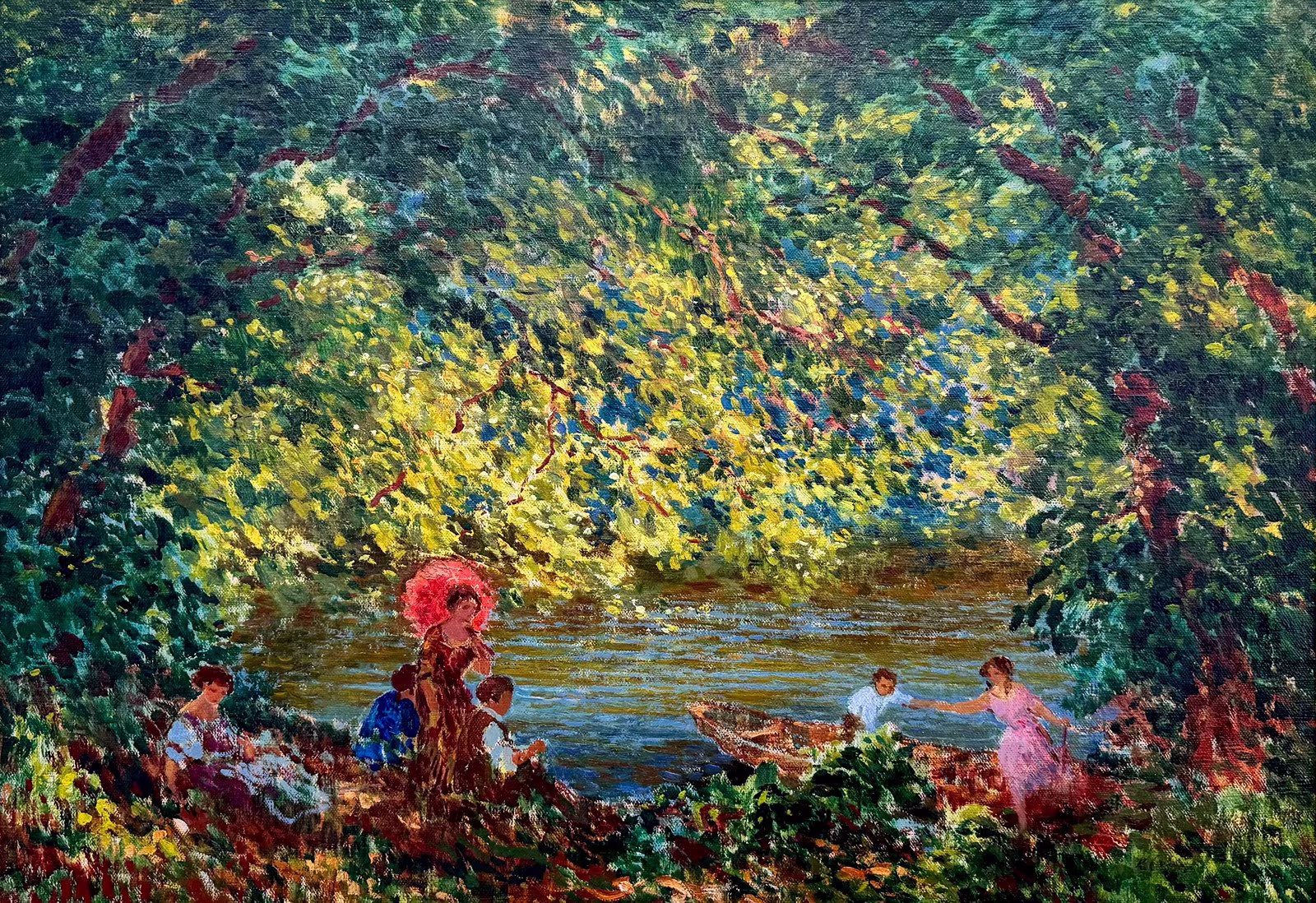 Karel Langer: Karel Langer (1878 - 1947) - Parný den - odpočinek v zámeckém parku - Velký formát