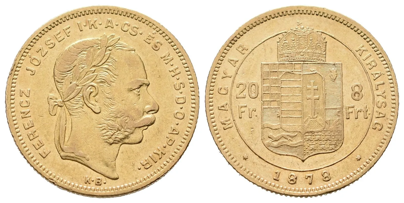 8 Zlatník / 20 Frank 1878 KB