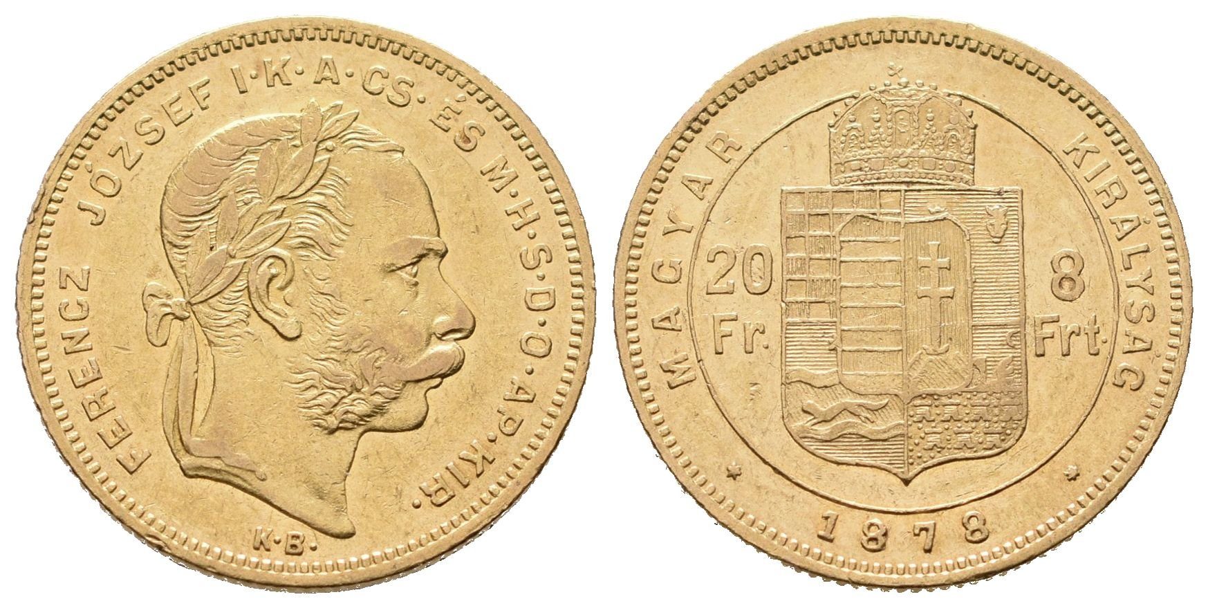 8 Zlatník / 20 Frank 1878 KB