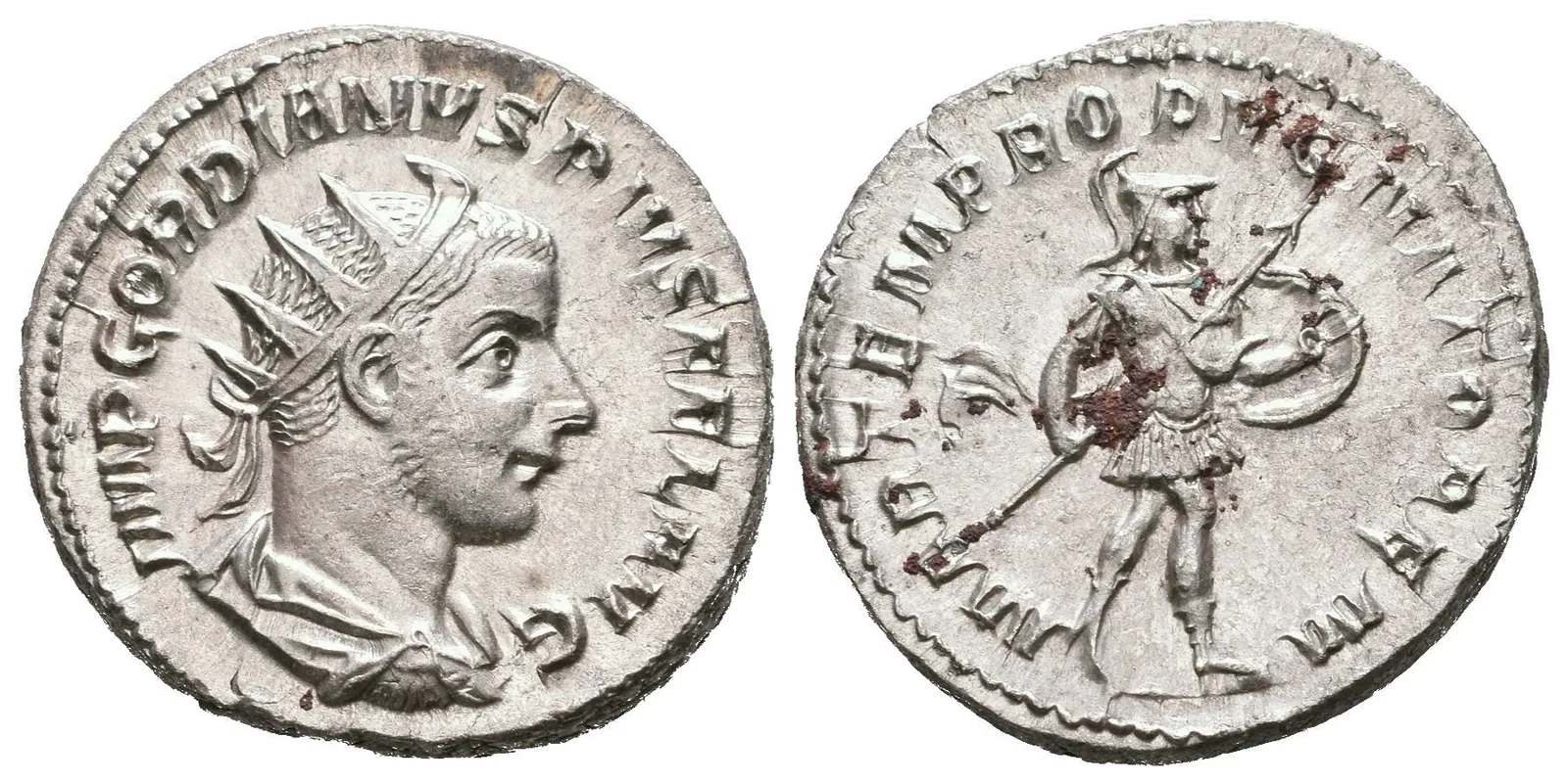 Antoninian, 243 - 244, Rv: MARTEM PROPVGNATOREM, kráčející Mars doprava nese — 1