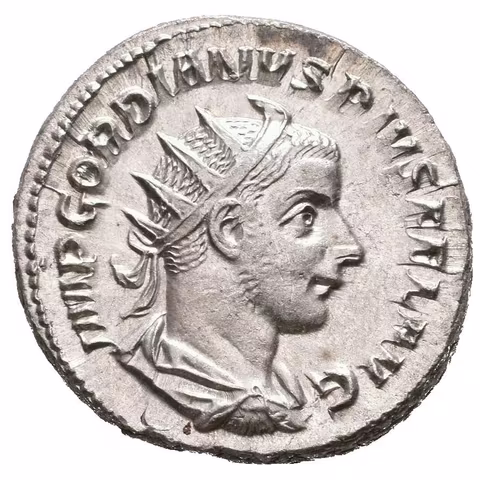 Antoninian, 243 - 244, Rv: MARTEM PROPVGNATOREM, kráčející Mars doprava nese