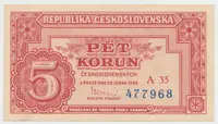 Československo, 5 Koruna 1949, série A 10 - 99, neperforovaná, Hej.83a2