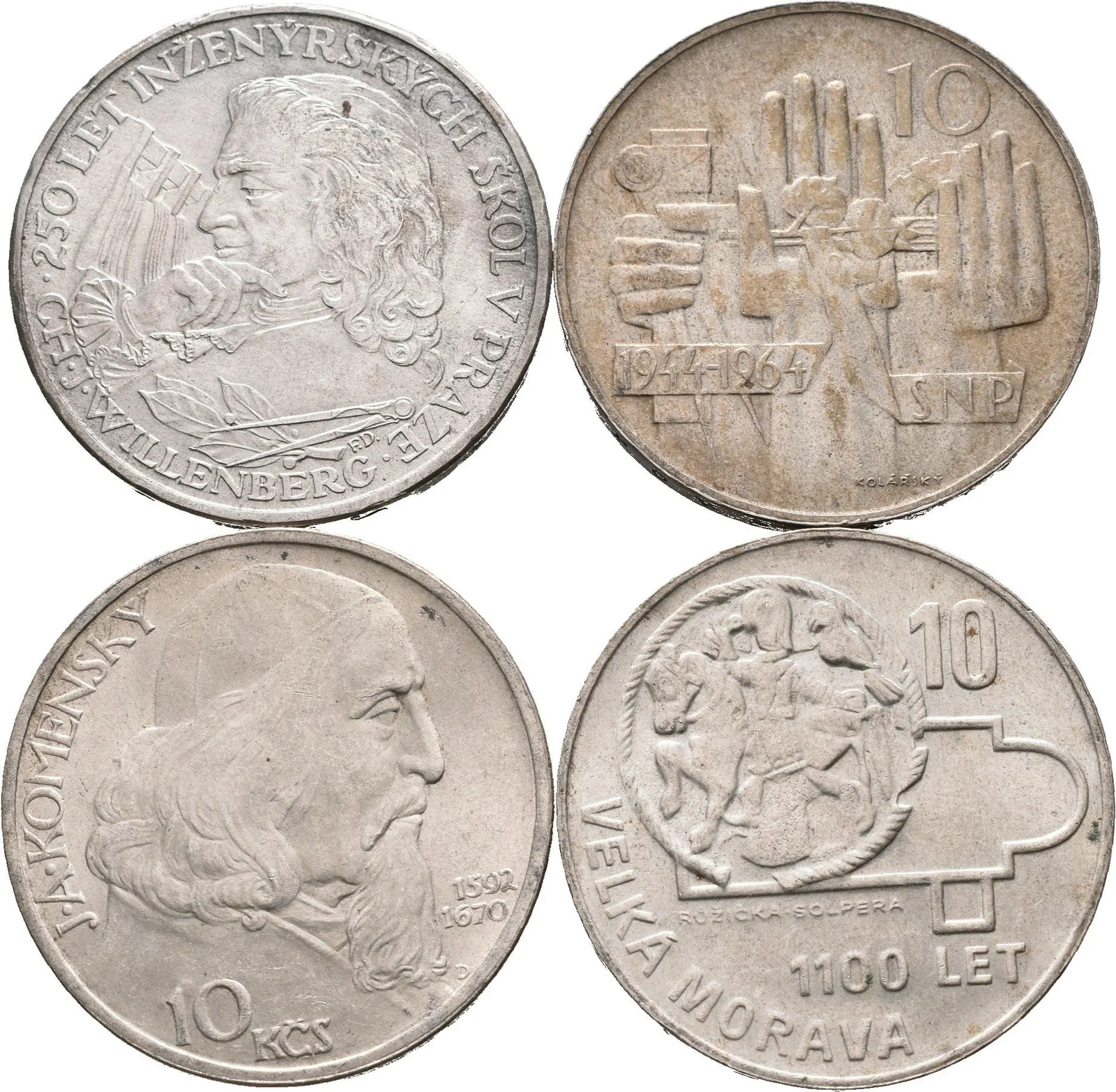 10 Kčs 1957 - CH. J. Willenberg a Komenský, 1964 - SNP, 1966 - Velká Morava, — 1