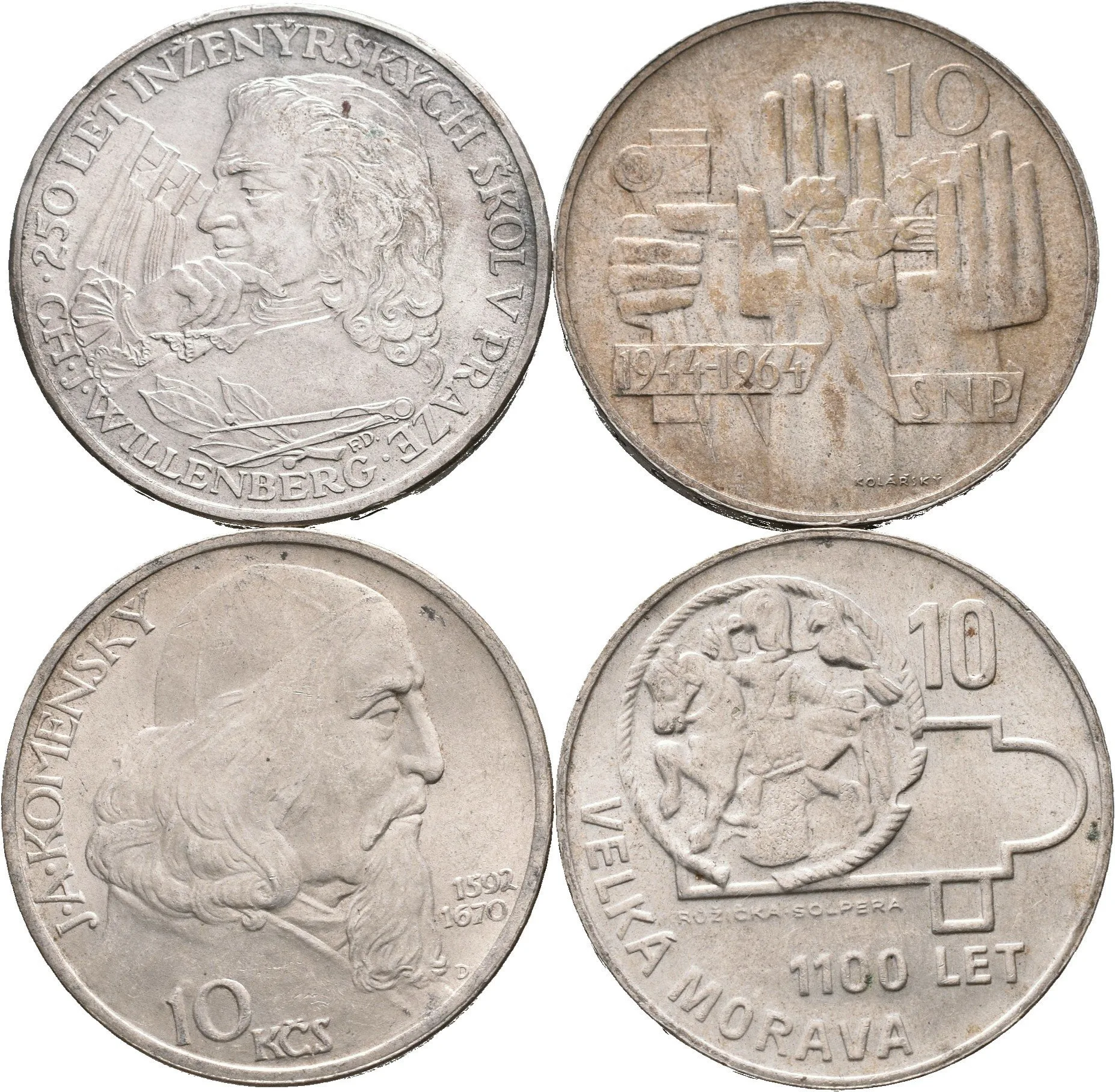 10 Kčs 1957 - CH. J. Willenberg a Komenský, 1964 - SNP, 1966 - Velká Morava, — 1