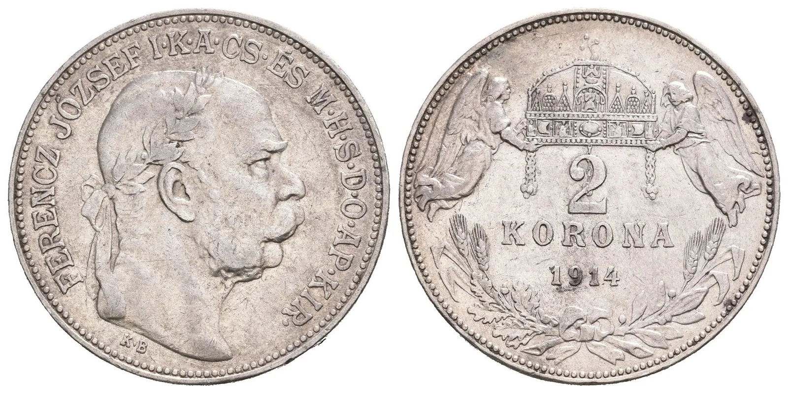 2 Koruna 1914 KB, patina, zbytky lesku, rysky_R! — 1