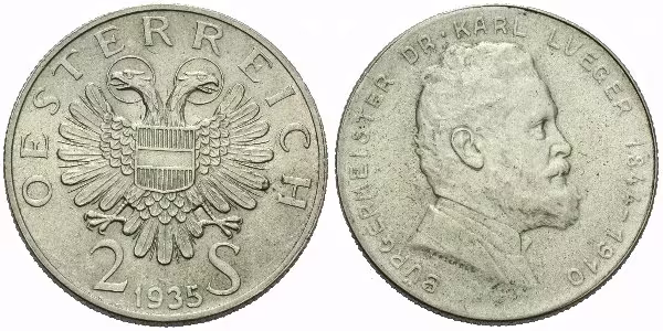 Rakousko, 2 Schilling 1935 - 25. výročí úmrtí Dr. Karla Luegera