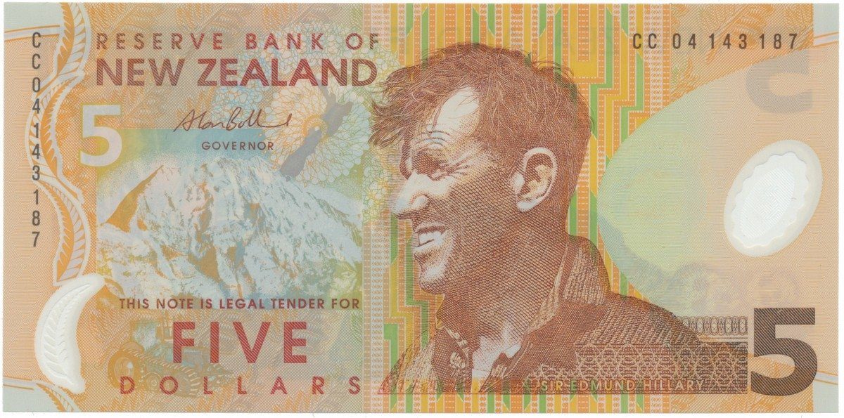 Nový Zéland, 5 Dollars 2004~2009, plastová, P.185b