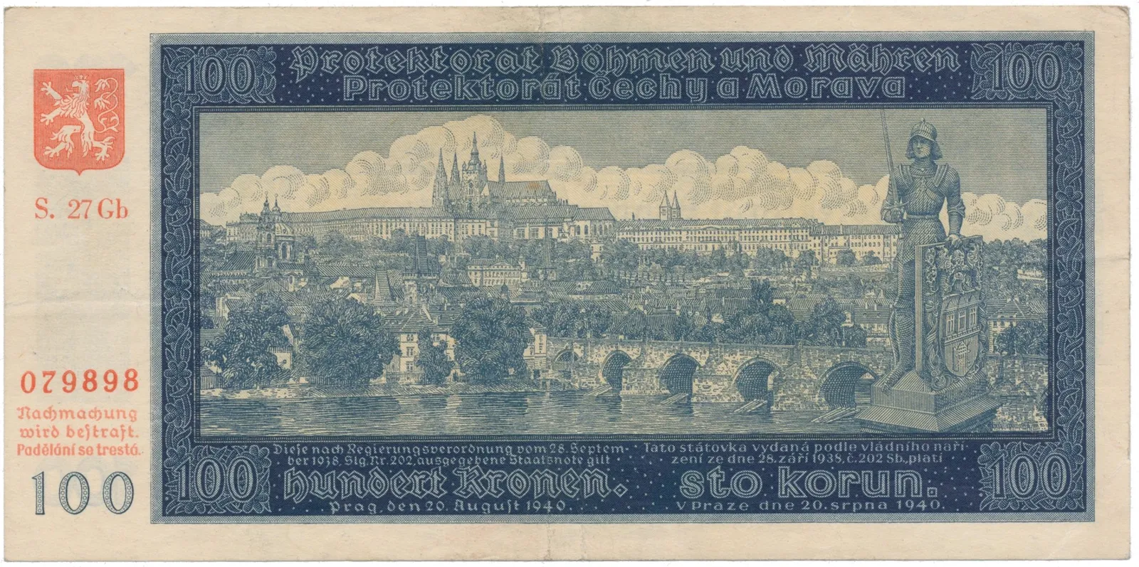 100 Koruna 1940, II. vydání, série Gb, Hej.33b2