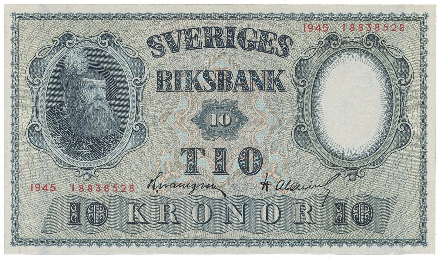 Švédsko, 10 Kronor 1945, červený číslovač, P.40f