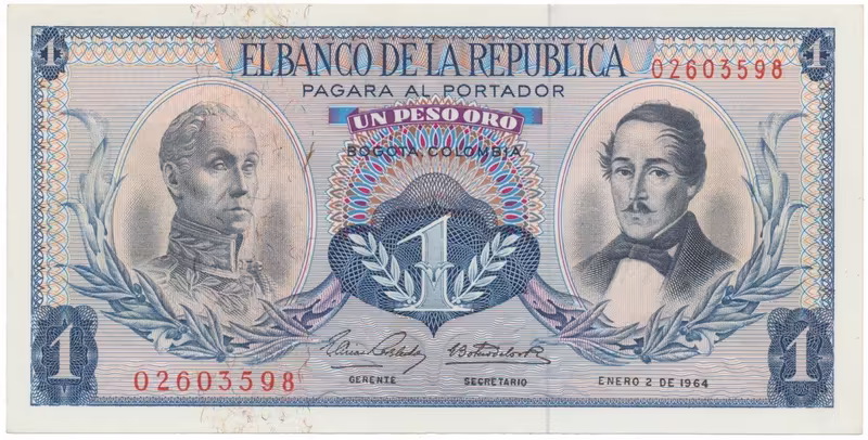 Kolumbie, 1 Peso Oro 1961~1964, P.404b