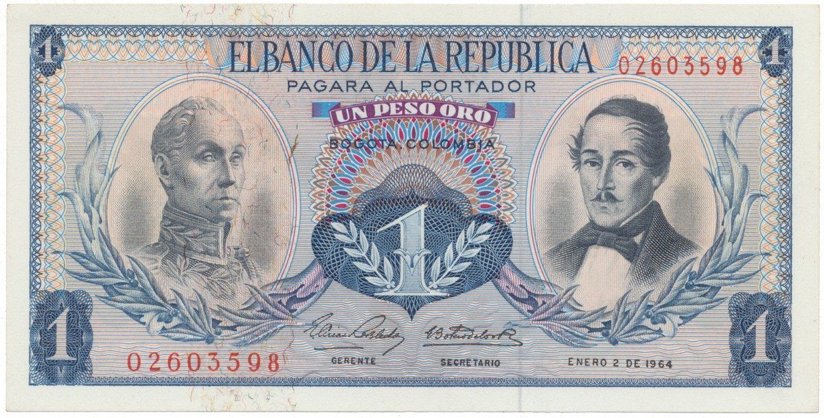 Kolumbie, 1 Peso Oro 1961~1964, P.404b