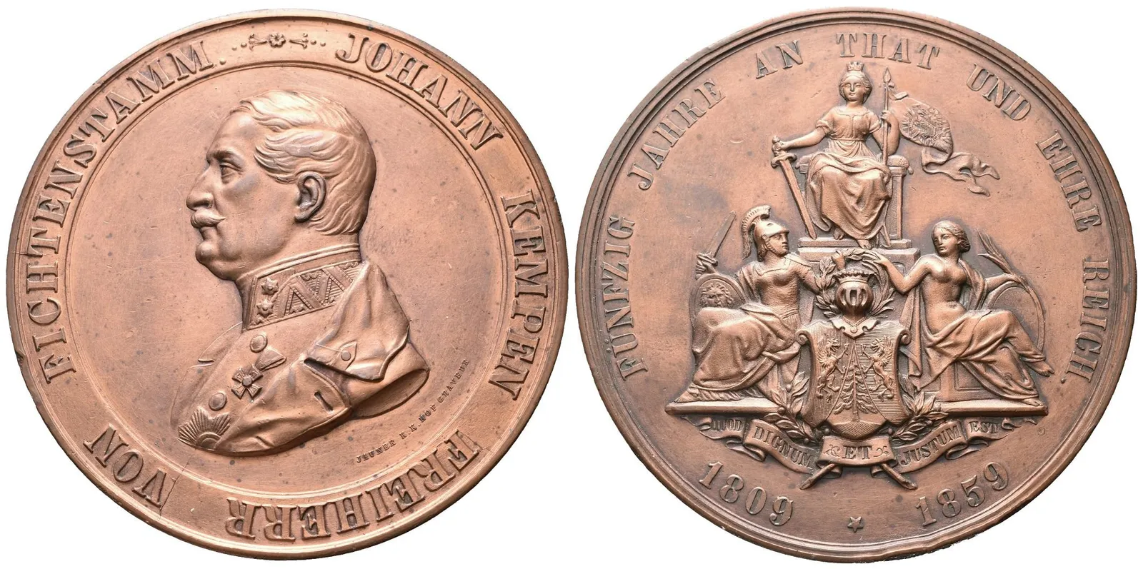 AE Medaile 1859 - Johann Kempen Freiherr von Fichtenstamm, k 50. výročí služby. — 1