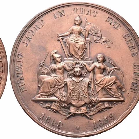 AE Medaile 1859 - Johann Kempen Freiherr von Fichtenstamm, k 50. výročí služby.