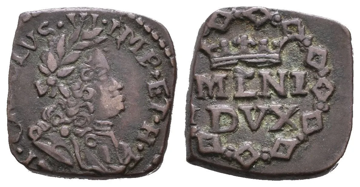 Quattrino b.l. (1725 - 1736), Milan - pro Lombardsko, patina, — 1